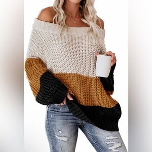 🆕Colorblock Off-Shoulder Sweater
